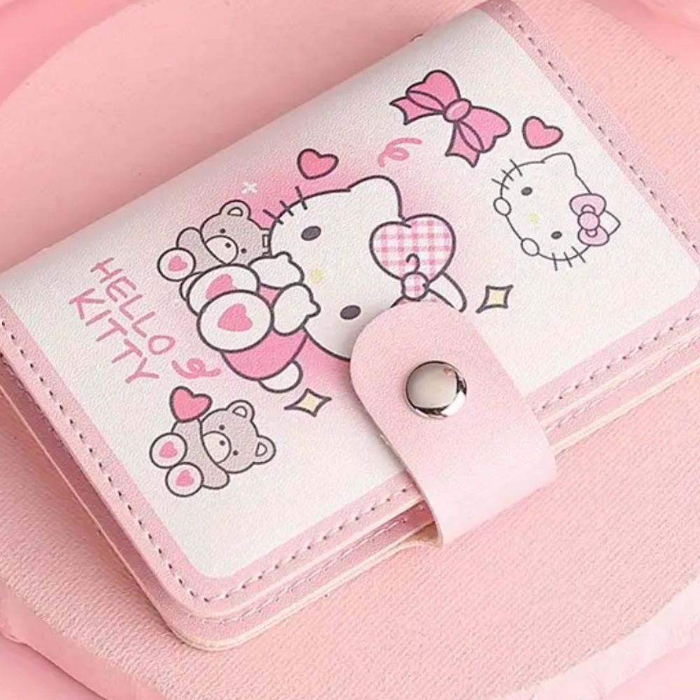 Hello Kitty snap close card holder pink silver-tone Hardware nwot